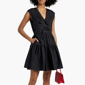 Derek Lam Tama Bow Tie V Neck Tiered Black Dress